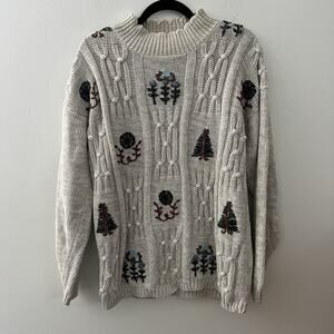 Vintage Christopher & Banks Chunky Knit Embroidered Sweater Floral Size‎ M